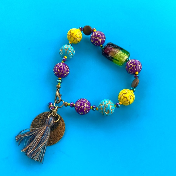 Mardi Gras Party Gras Handmade Tassle Bracelet by McGlamorous - Picture 8 of 12
